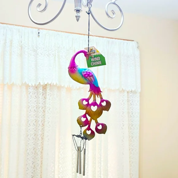 NWT Peacock Wind Chime Rustic Metal Garden Patio Outdoor Yard Home Decor Bells - Picture 1 of 13
